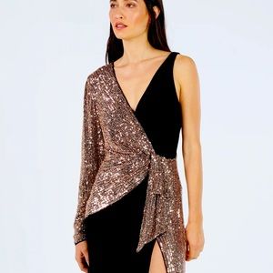 BCBG- Asymmetrical two tone rose gold sequins dress.